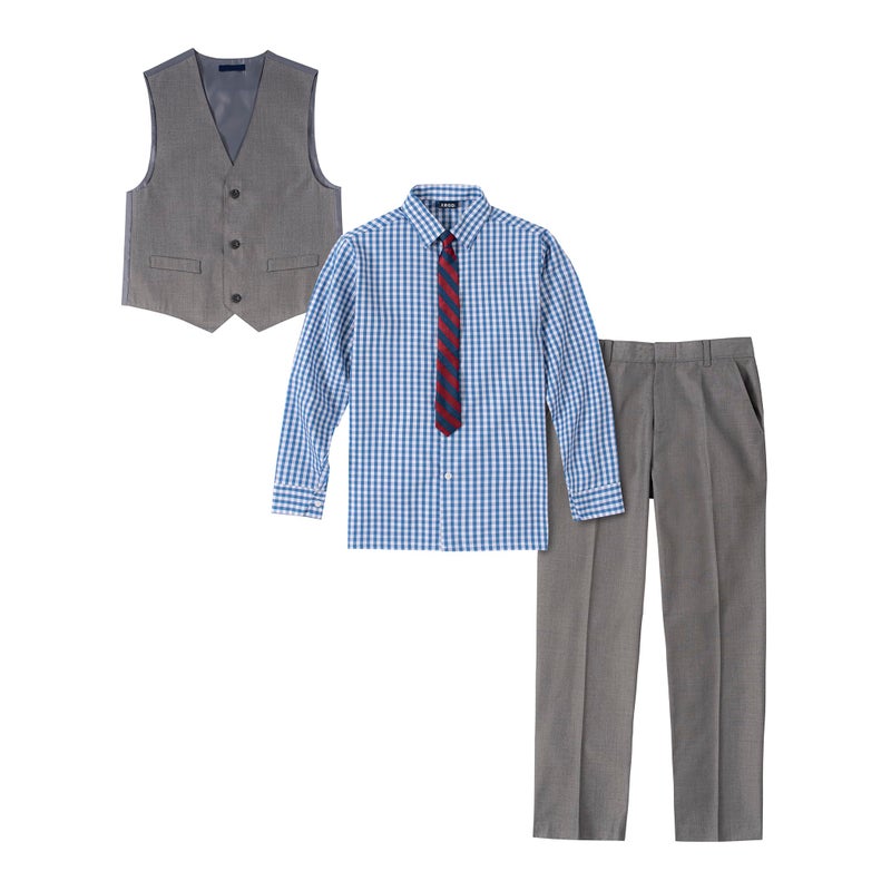 Izod Little Boys 4-Piece Formal Suit Vest Set, Medium Blue/Grey, 7 - Image 2